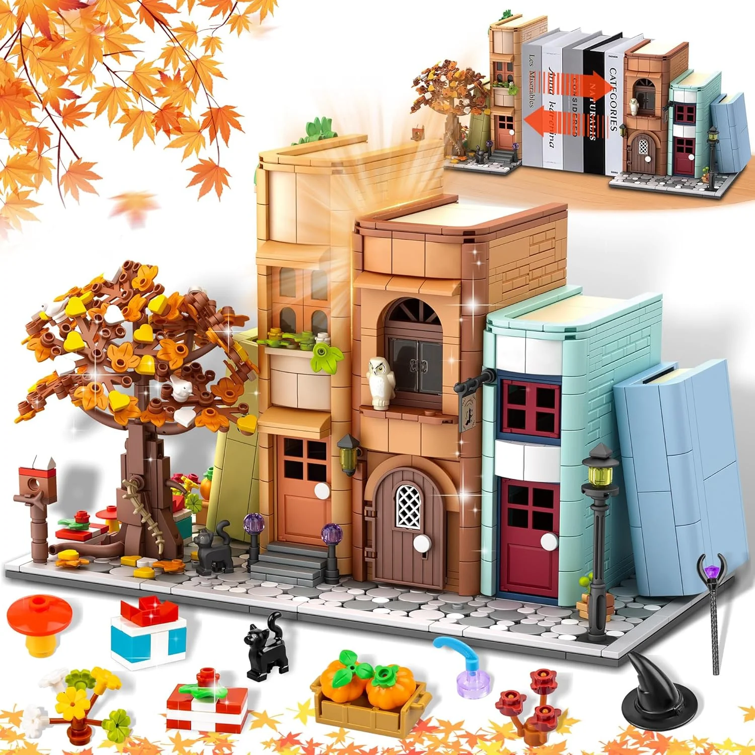 Bookend Magic House Building kit, Home Decorative for Building Block Toy, Bookcase Miniature House Model Building, Cool Bookshelf Organizer and Home Decor 1488pcs
