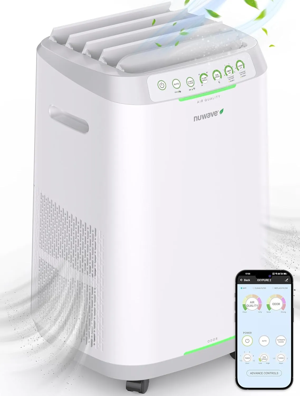 Smart Air Purifiers, ZERO Waste & ZERO Filter Replacements, Covers Up to 2002 Sq.Ft. for Home Large Room Bedroom, 30°, 60°, 90° Vents, 6 Fan Speeds, Sleep Mode, Timer, white