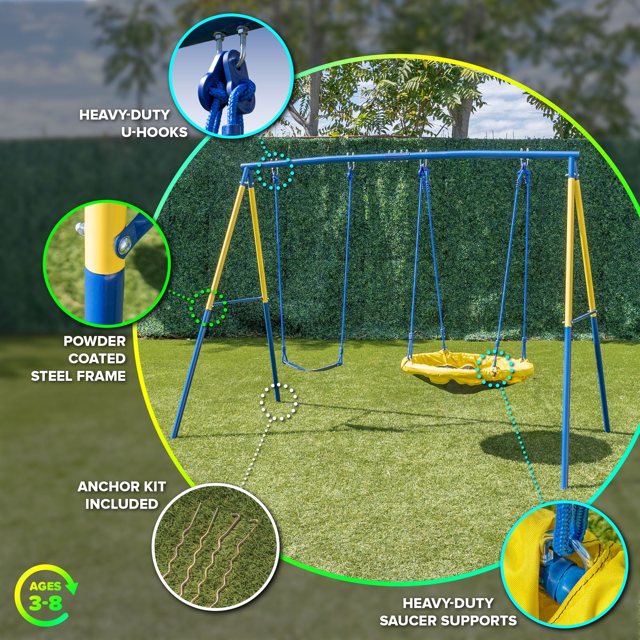 Sportspower Swing and Saucer Swing Metal Set with Heavy Duty A-Frame, holds up to 300 lb.