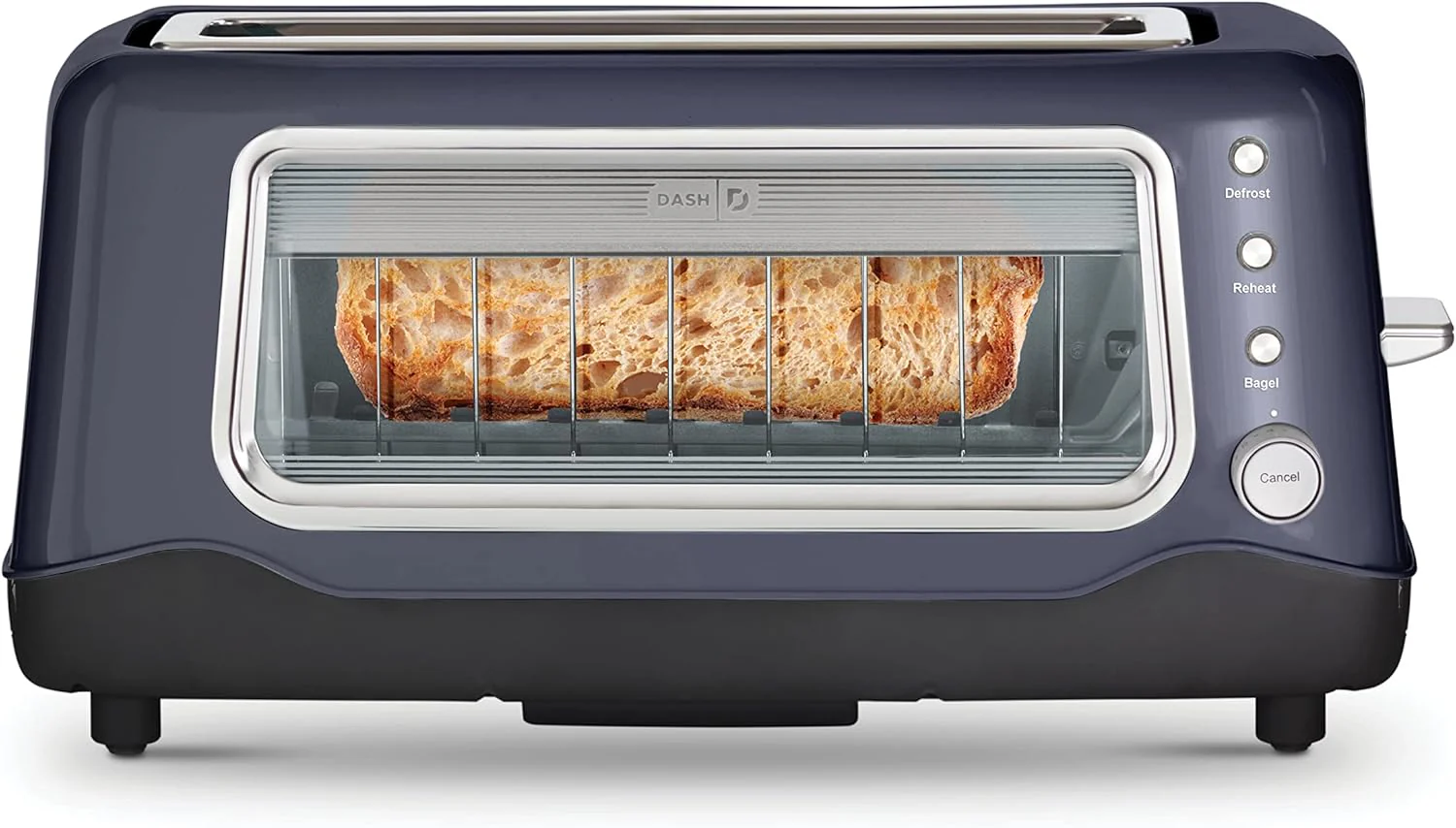 DASH Clear View Toaster: Extra Wide Slot Toaster with See Through Window - Defrost, Reheat + Auto Shut Off Feature for Bagels, Specialty Breads & other Baked Goods - Grey
