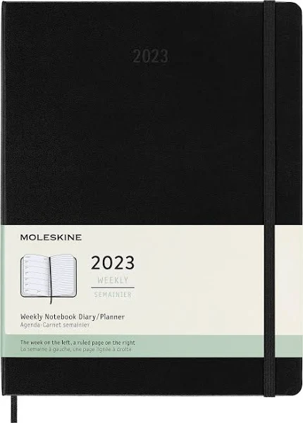 Moleskine 2023 Weekly Notebook Planner, 12M, Extra Large, Black, Hard Cover (7.5 x 10)
