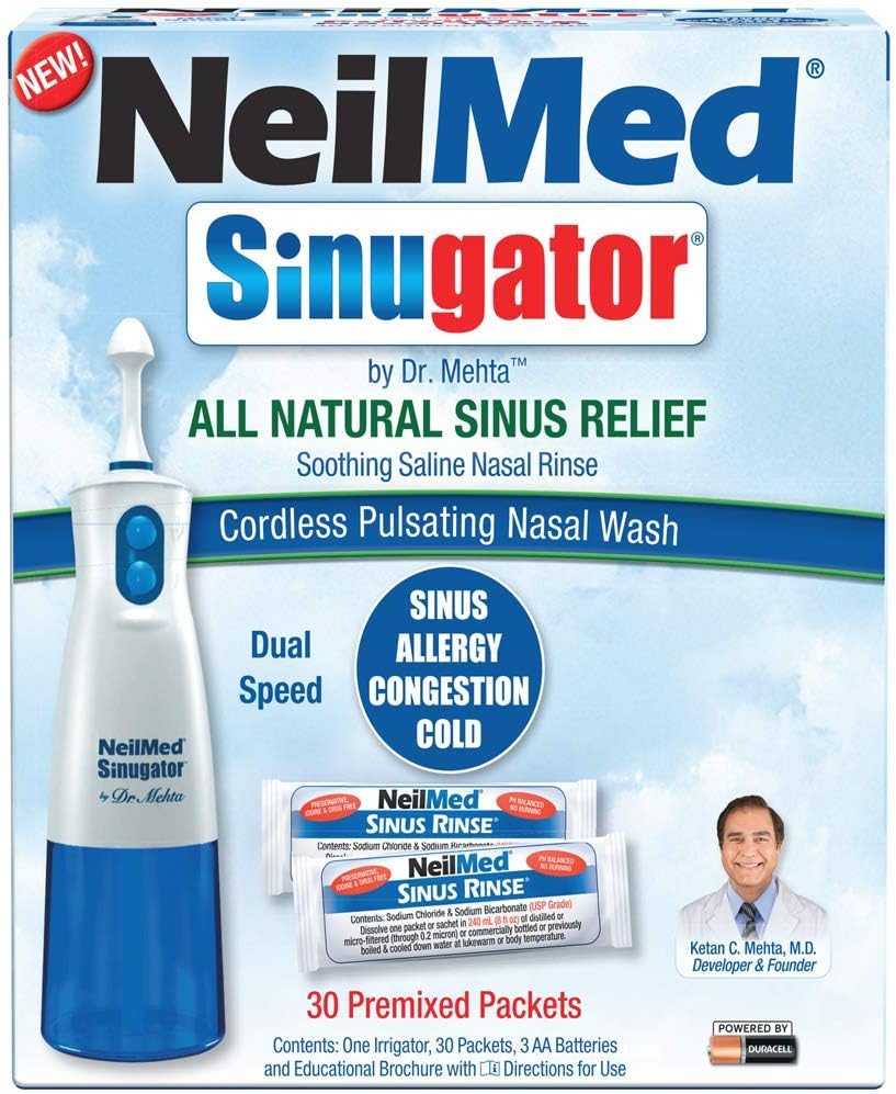 NeilMed Sinugator Cordless Pulsating Nasal Wash Kit 30 Premixed Packets (Pack of 36)
