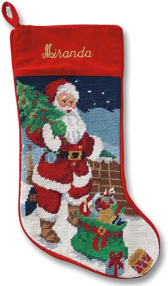 Lillian Vernon Personalized Needlepoint Reindeer Stocking - Heirloom Christmas Stocking, 100% Wool, 9.5” W x 17” L