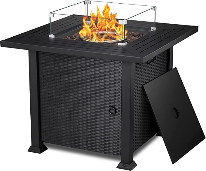R.W.FLAME 32inch Rattan Propane Fire Pit Table, 50000 BTU