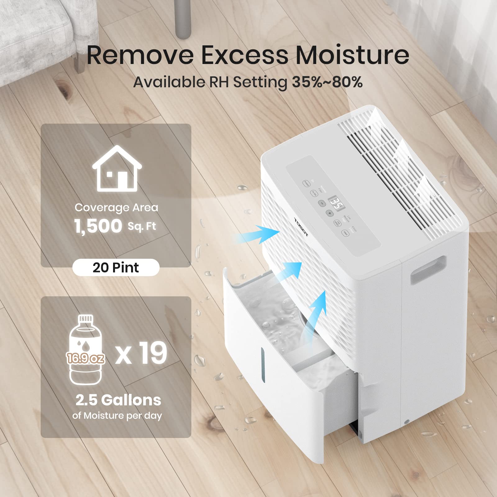 TOSOT 20 Pint 1,500 Sq Ft Dehumidifier Energy Star – for Home, Basement, Bedroom or Bathroom – Super Quiet (Previous 30 Pint)