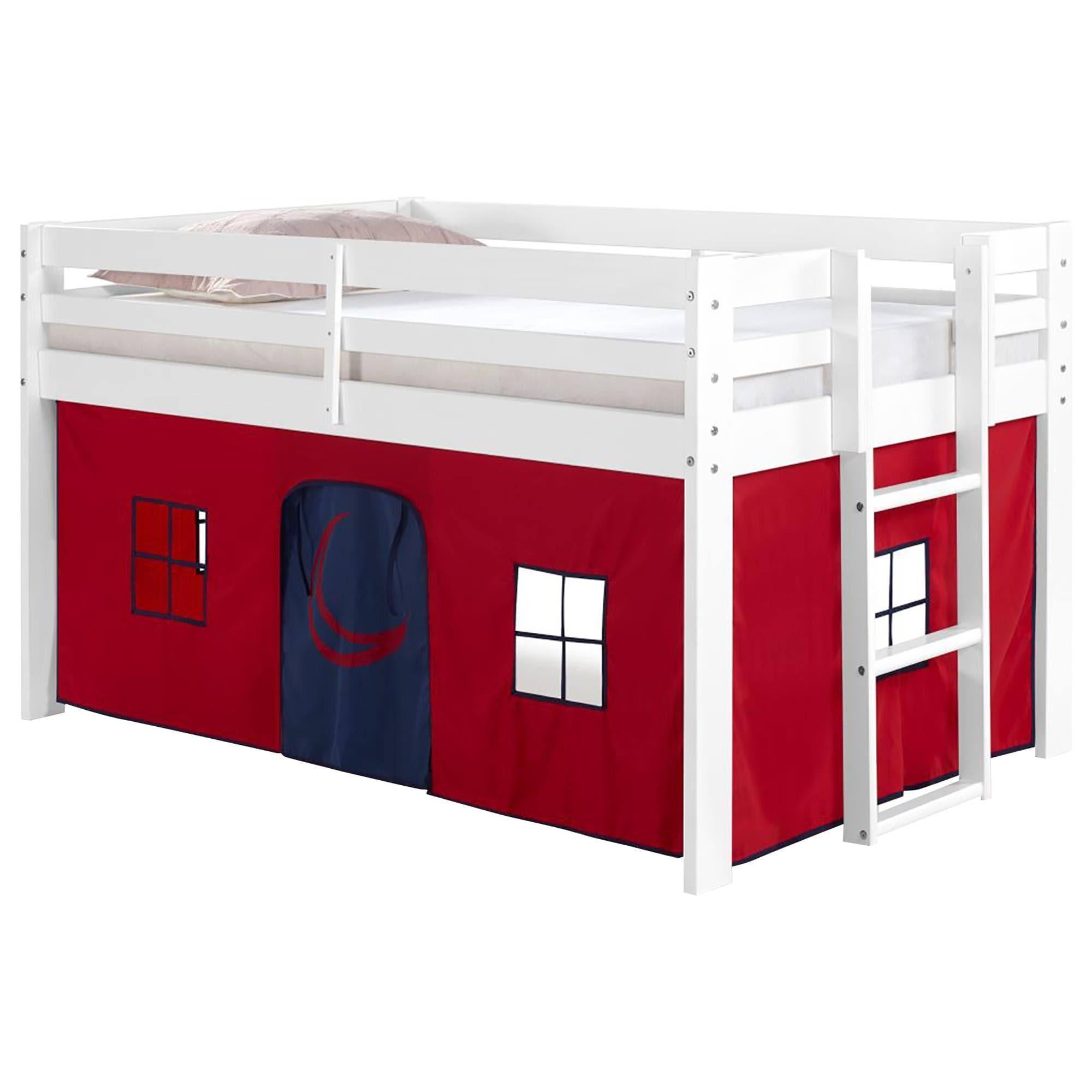 Alaterre Jasper Twin Junior Loft Bed, White Frame and Red/Blue Bottom Playhouse Tent