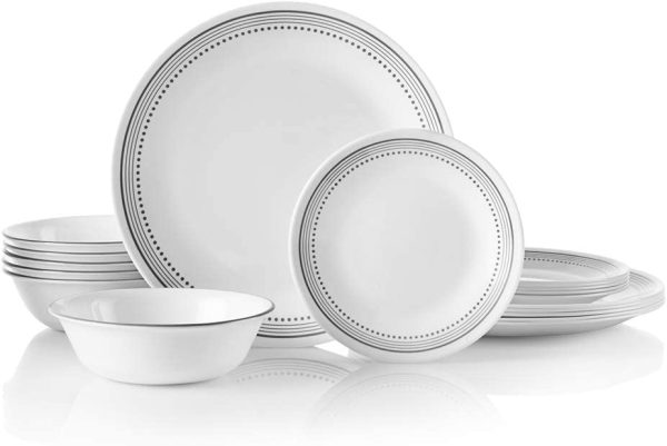 18-Piece Service for 6 Dinnerware Set, Triple Layer Glass and Chip Resistant, Lightweight Round Plates and Bowls Set, Mystic Gray