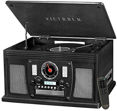 Victrola 8-in-1 Bluetooth Record Player & Multimedia Center with Stereo Speakers, Vinyl/CD/Cassette/FM/Bluetooth, Retro Wood Design