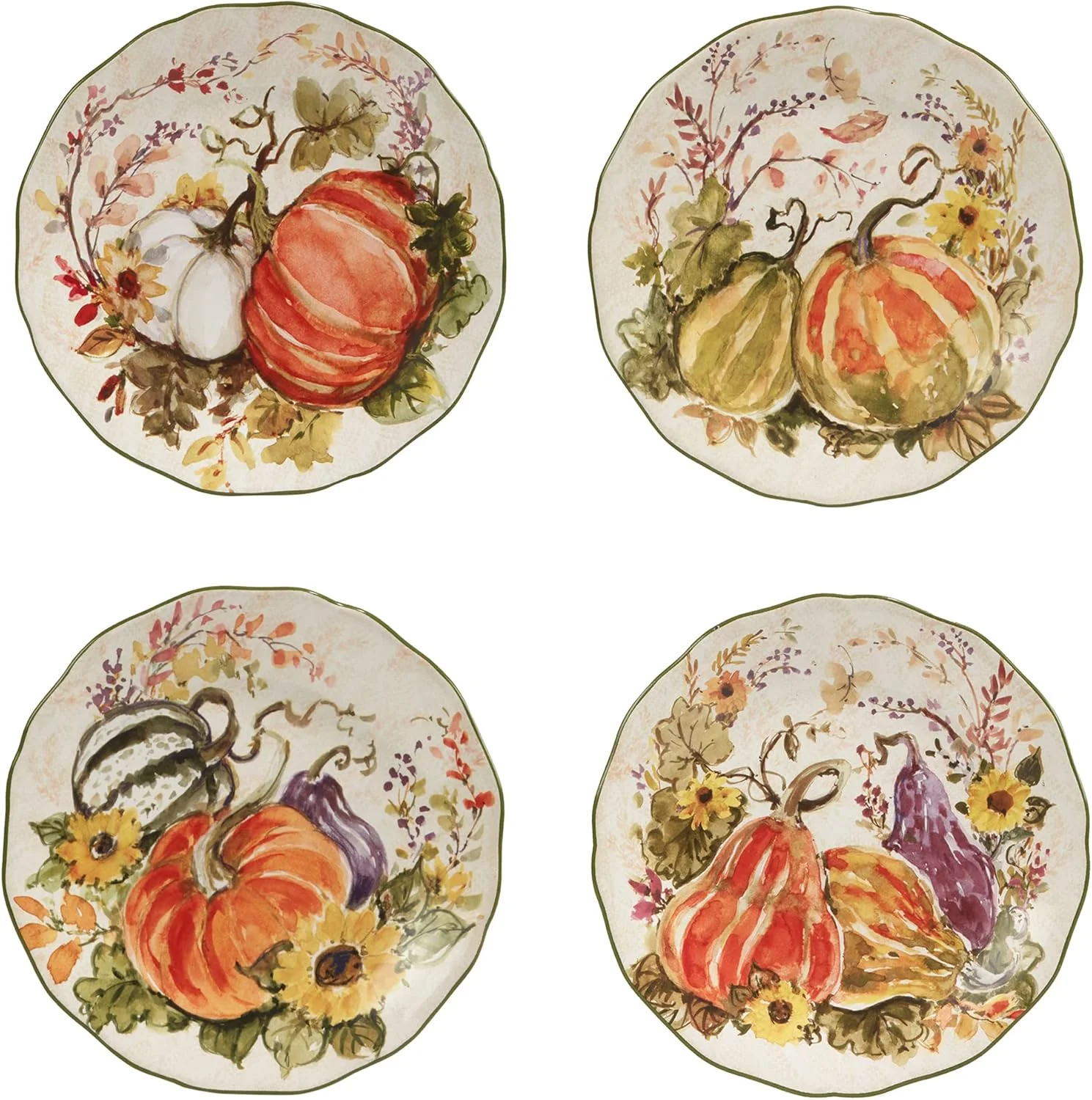 Certified International Harvest Morning Salad/Dessert Plates, Multicolor, Medium, Set of 4