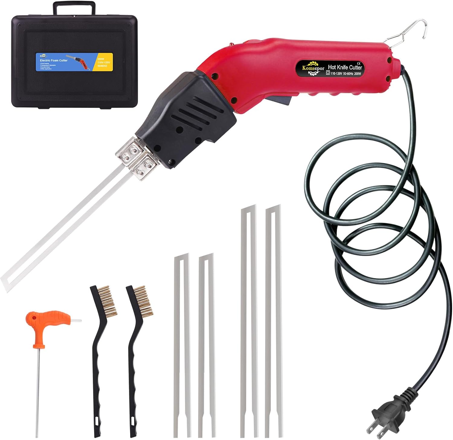 K2NSB 200W Electric Foam Cutter with Slotting, Air-Cooled Hot Knife for Styrofoam, EPP, EPS, XPS, EPE, KT Board – 4 Blades Included