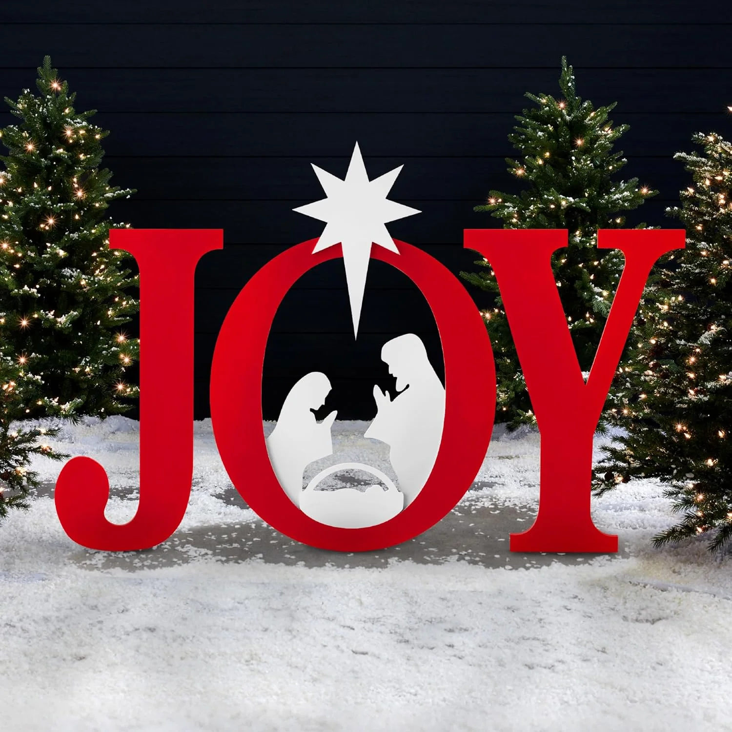 Best Choice Products 46in Outdoor Joy Christmas Nativity Decoration, 3 Piece Yard Decor Sign Holy Weather Resistant PVC Silhouette for Garden - White