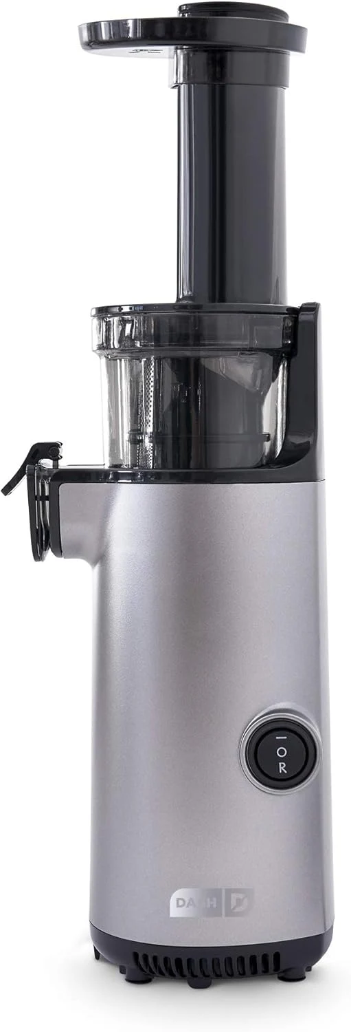 DASH Deluxe Compact Masticating Slow Juicer, Easy to Clean Cold Press Juicer with Brush, Pulp Measuring Cup, Frozen Attachment and Juice Recipe Guide - Graphite