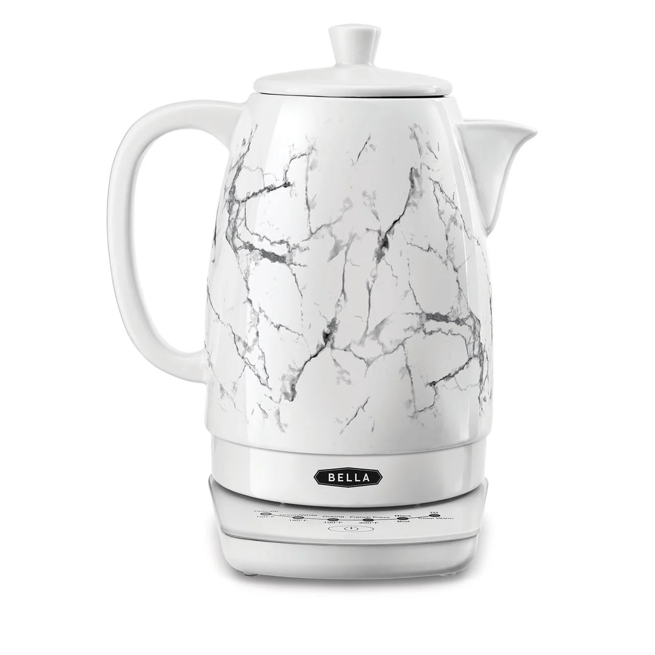 Bella Stylish 1.8 Liter 1500 Watt Ceramic Cordless Electric Kettle, White Marble