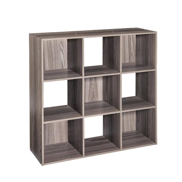 14167 35.88 in. H x 36 in. W x 12 in. D Grey Wood 9-Cube Storage Organizer