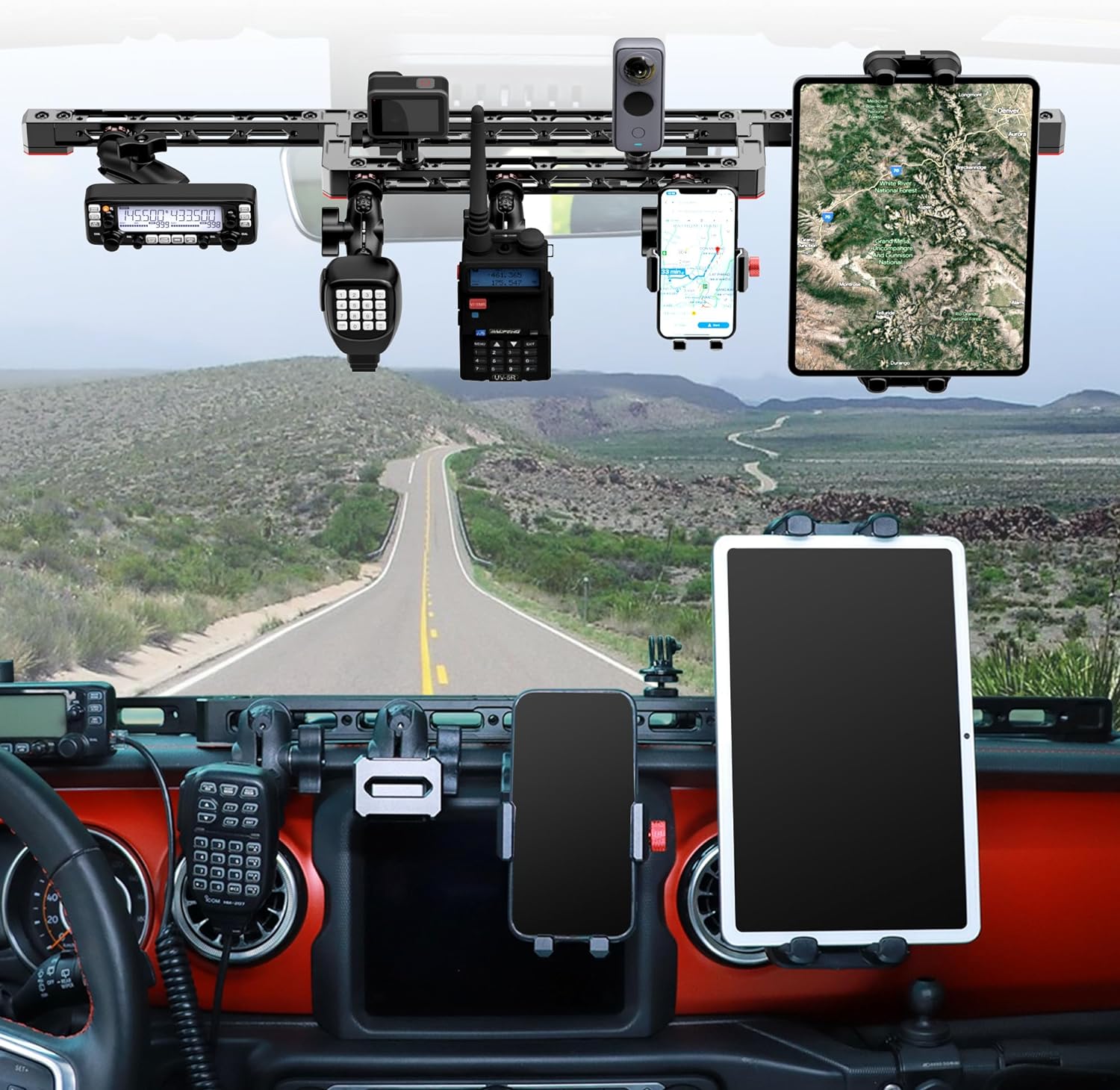 Jeep Dash Mount Phone Holder for 2007-2017 Wrangler JK JKU – Fits Smartphones, Tablets, Cameras, 360° Rotatable