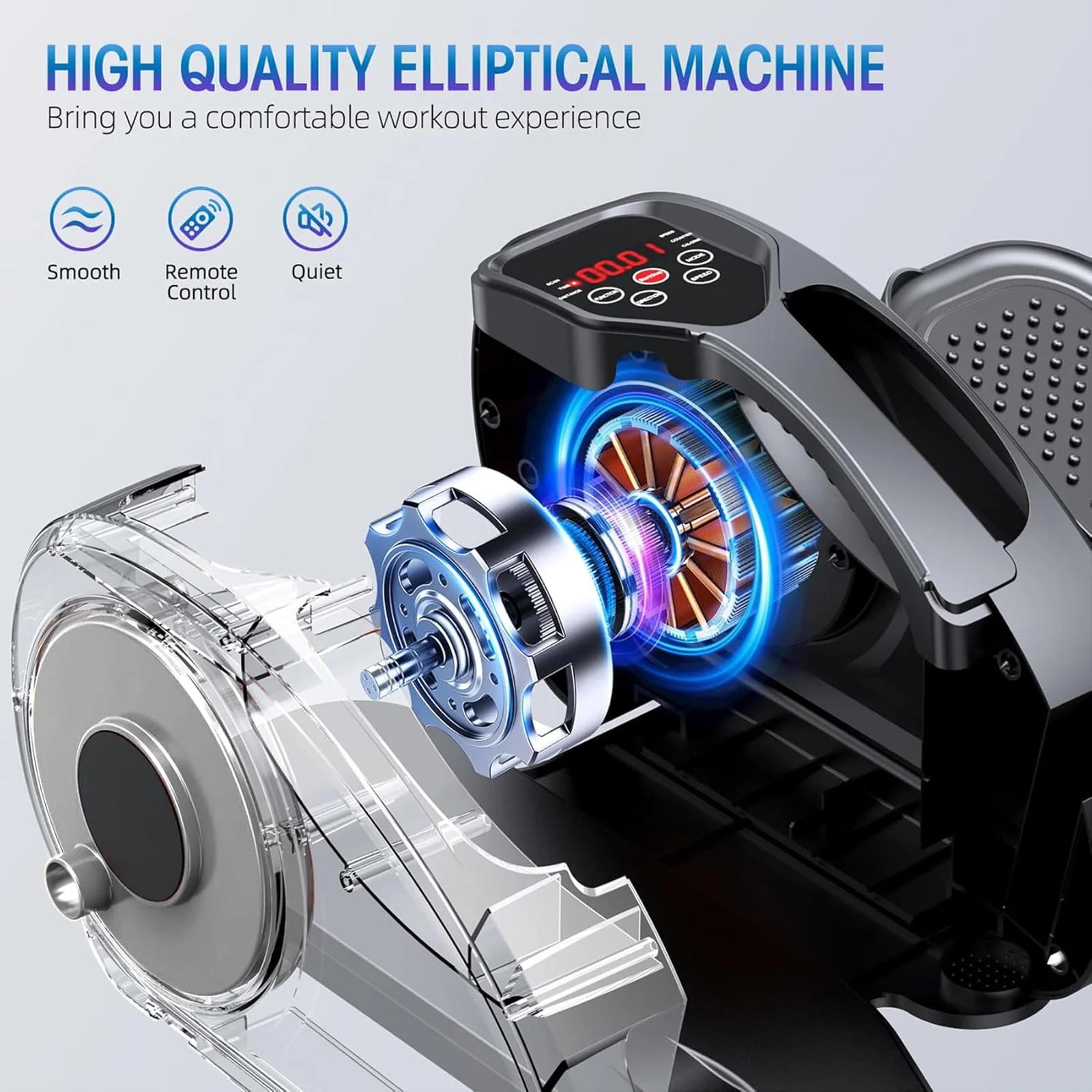 PROHIKER Under Desk Elliptical Machine Electric, Ellipse Leg Exerciser for Seniors Fully Assembled, Portable and Quiet Pedal Exerciser with Remote Control and LCD Display Monitor