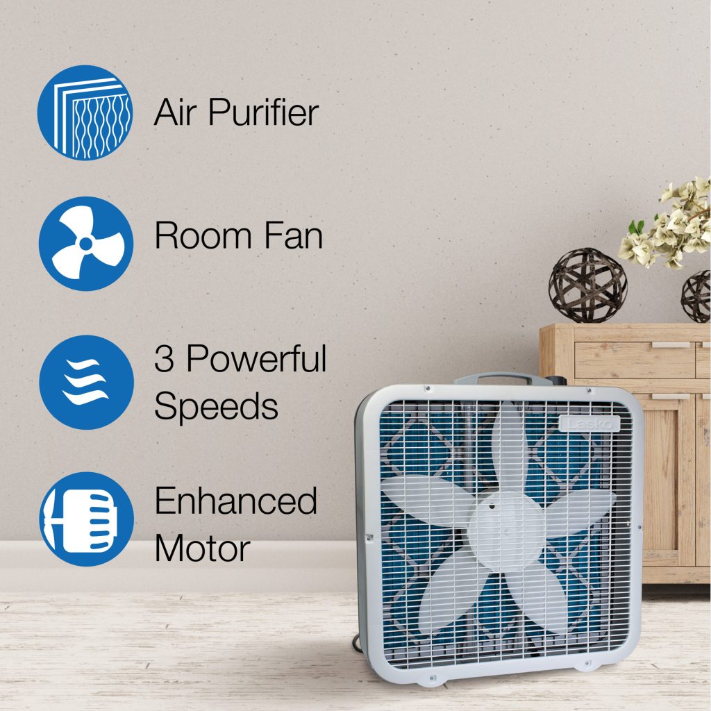 Lasko Air Flex 2-in-1 Box Fan & Air Purifier, 20-Inch, 3 Speeds, White, FF305