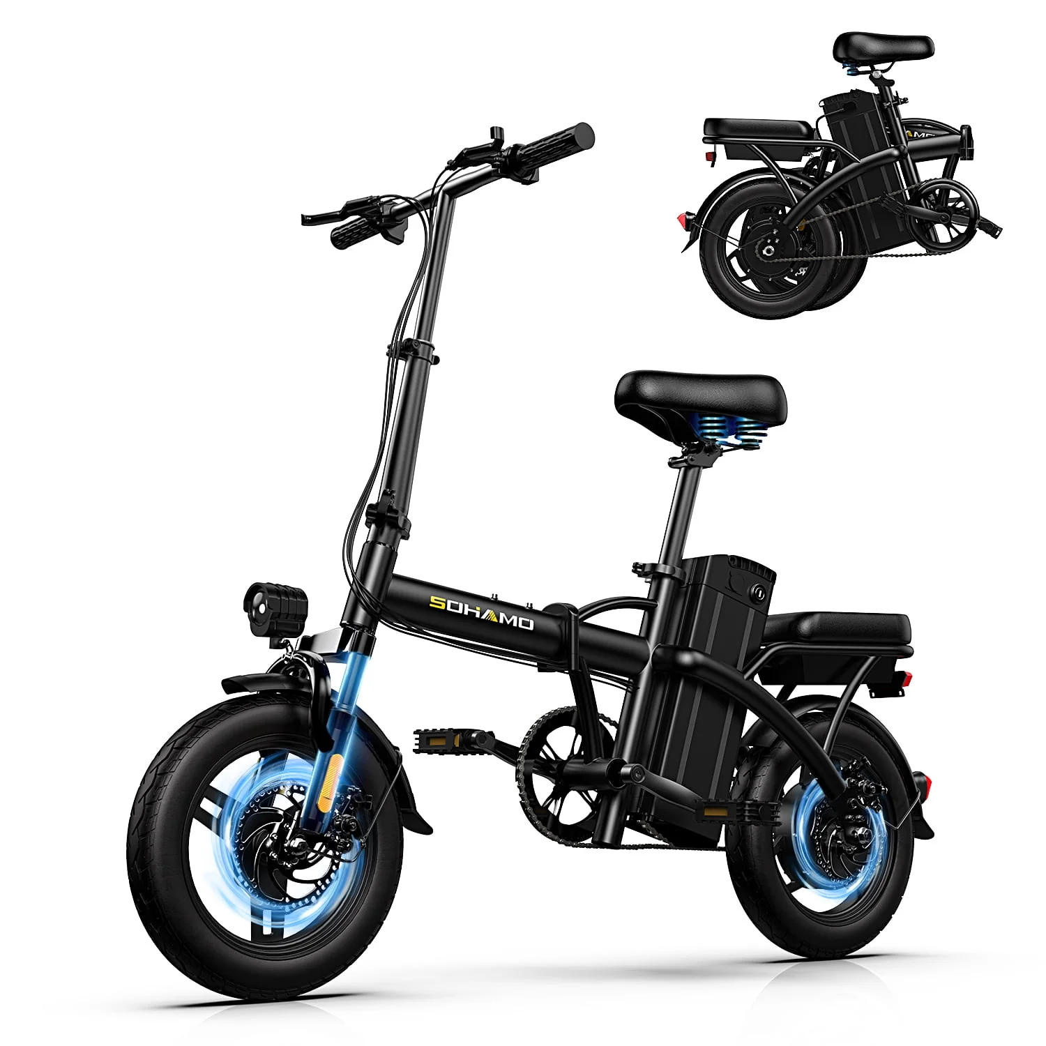 Sohamo Electric Bike 36V 10Ah Folding E-Bike, 400W Motor, Max 20mph, 3 Levels Assist, Mini E-bike for Teens and Adults