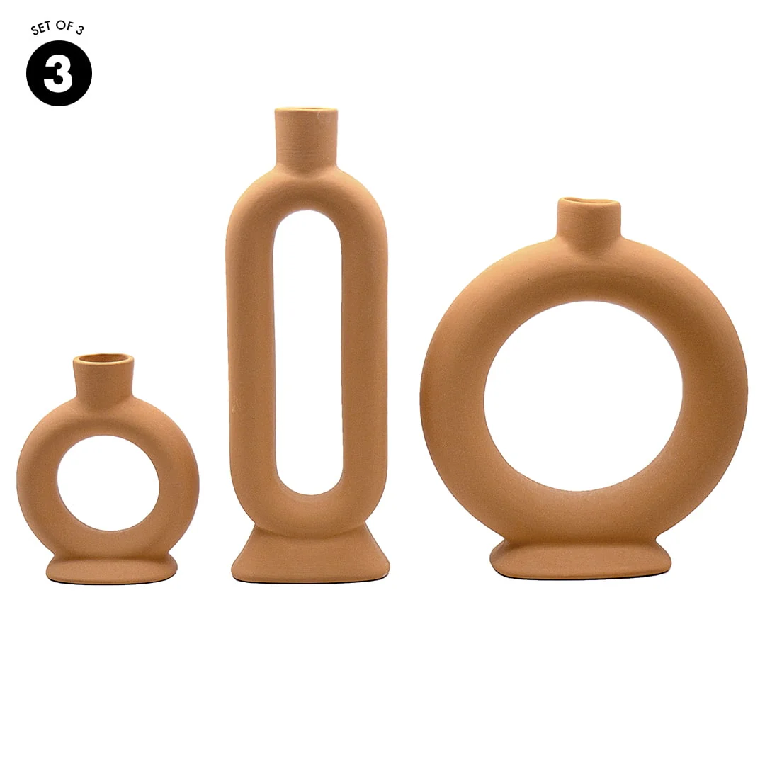 Koyal Wholesale Ceramic Abstract Taper Candle Holders For Candlesticks, Set of 3 - Matte Terracotta