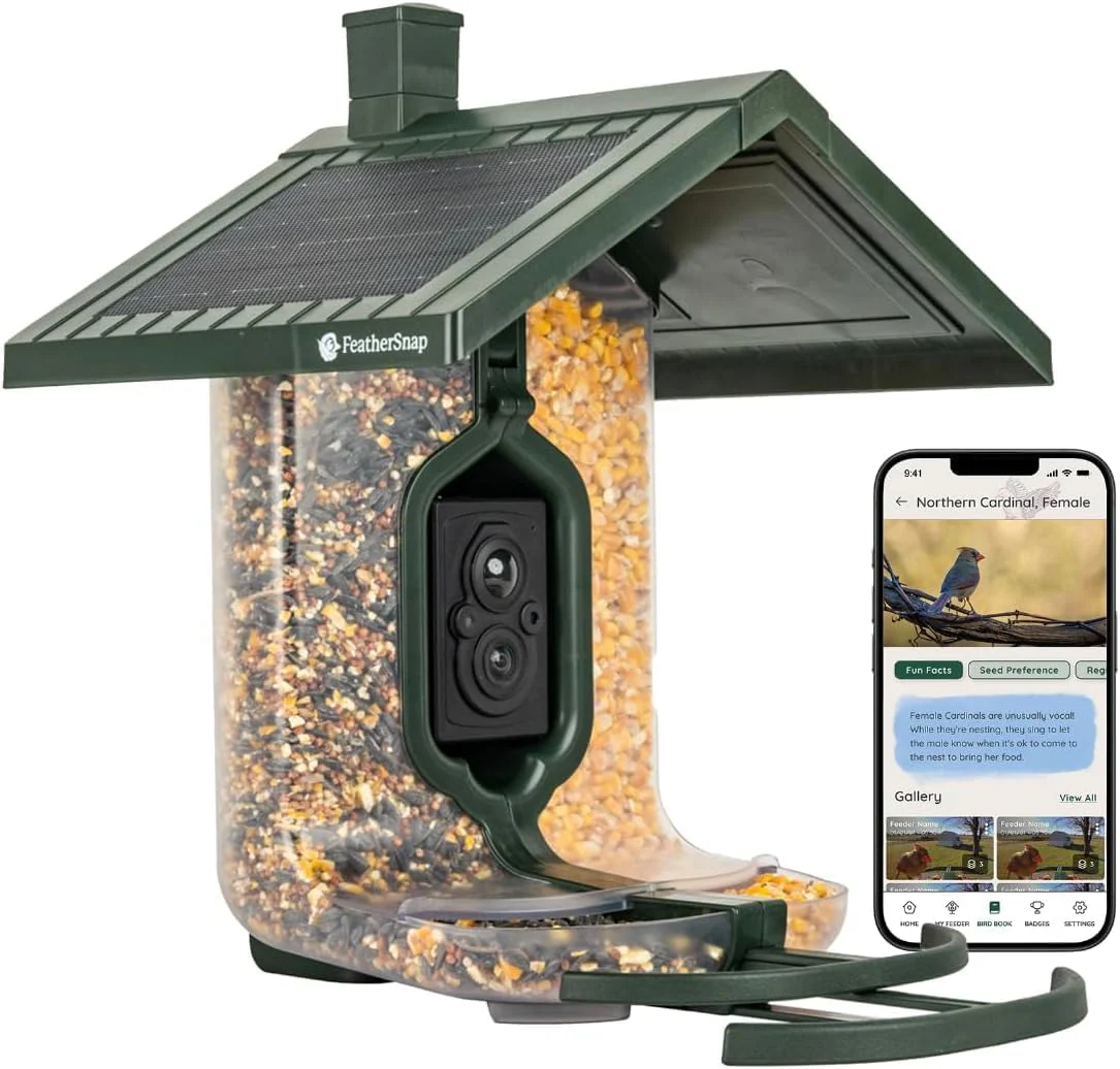 Scout Wi-Fi Solar Powered Smart Bird Feeder - Automatically Captures HD Pictures and Videos! Best Gift for Bird Watchers! Dual Seed Chamber - Feather Snap