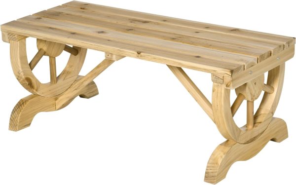 2-Person Wooden Garden Bench, Outdoor Wagon Wheel Porch Bench for Backyard Garden, Support 550 LBS, Rustic Country Style Patio Furniture, Natural