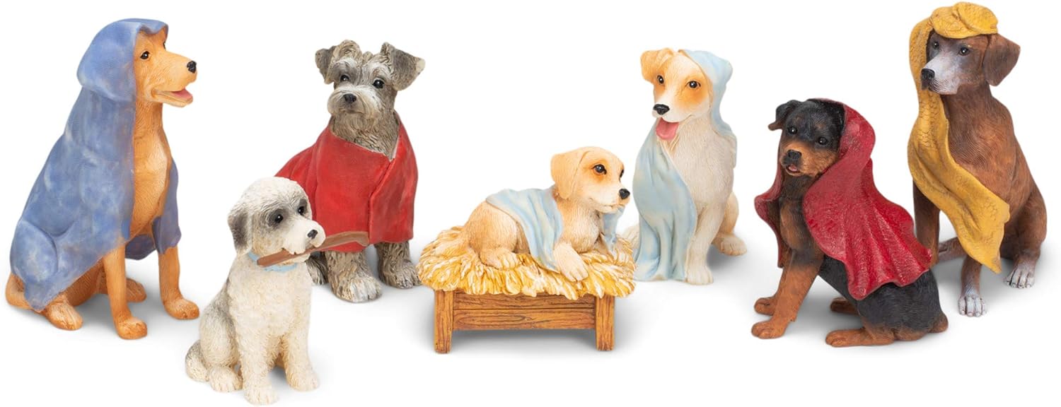Dogs with Blanket Robes Christmas Nativity 7 Piece Set