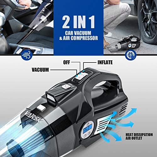 VARSK 4-in-1 Car Vacuum Cleaner, Tire Inflator Portable Air Compressor