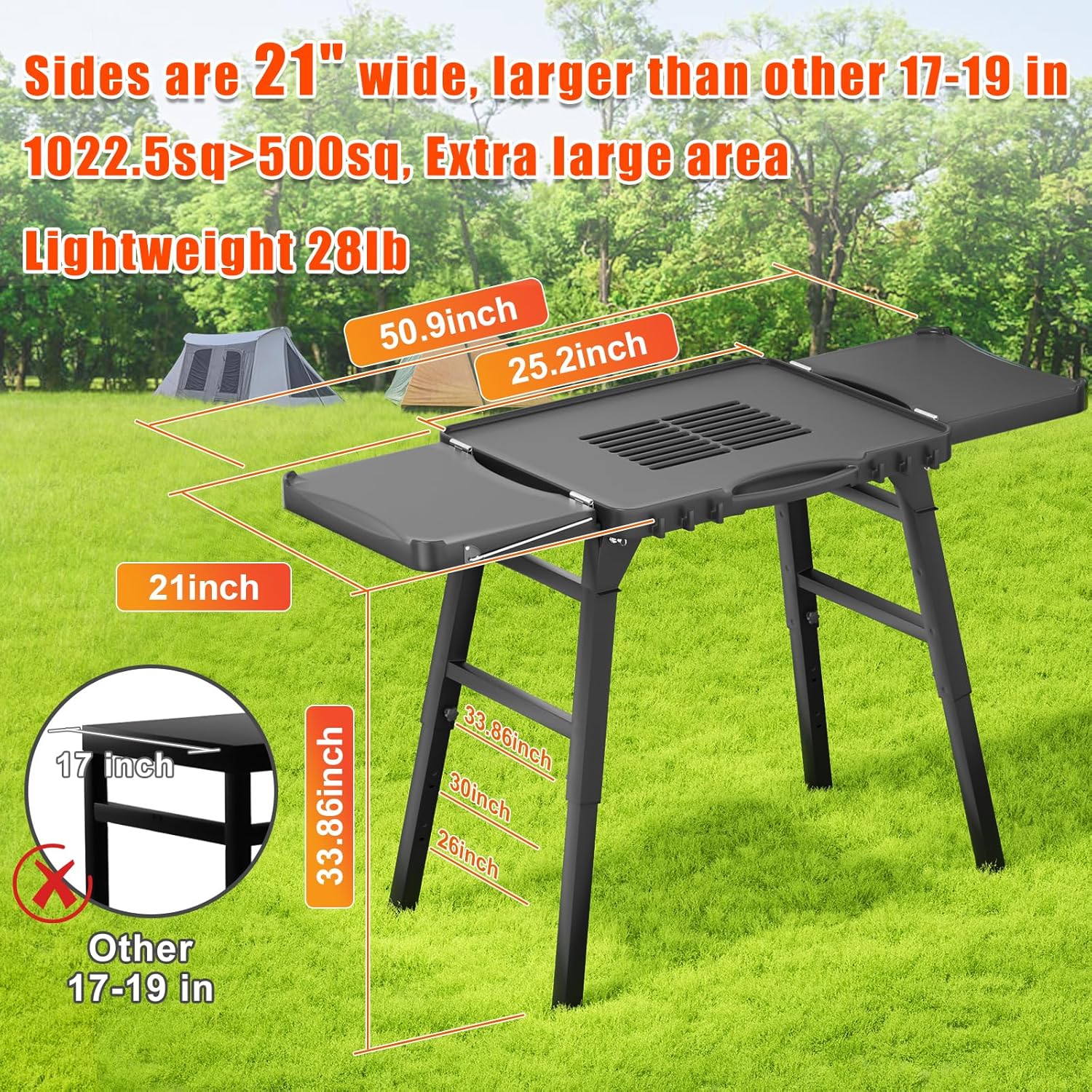 Portable Grill Stand with Adjustable Legs - Large Collapsible Table for Outdoor Grills and Ovens