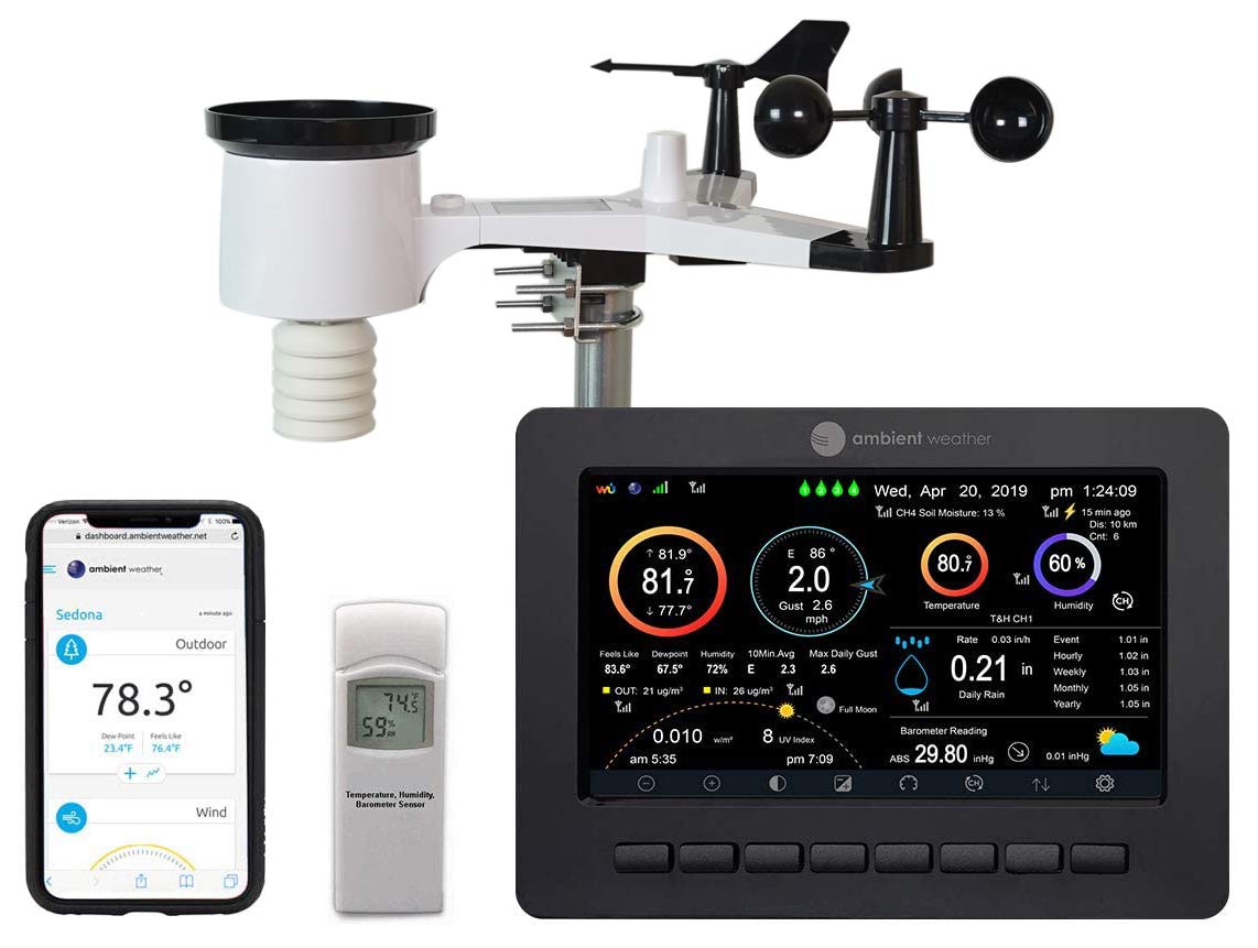 Ambient Weather WS-2000 Solar-Powered Smart Weather Station with WiFi, TFT Display, and Remote Monitoring