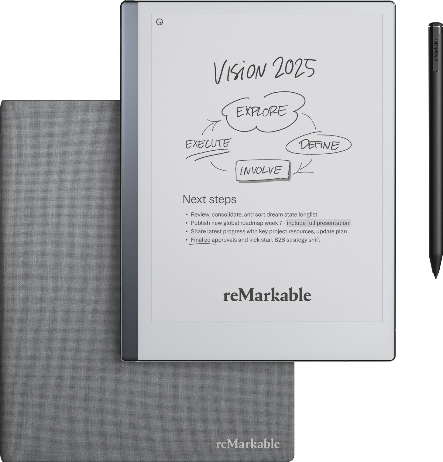 reMarkable 2 – 10.3” Paper Tablet with Marker Plus and Polymer Weave Book Folio – Gray