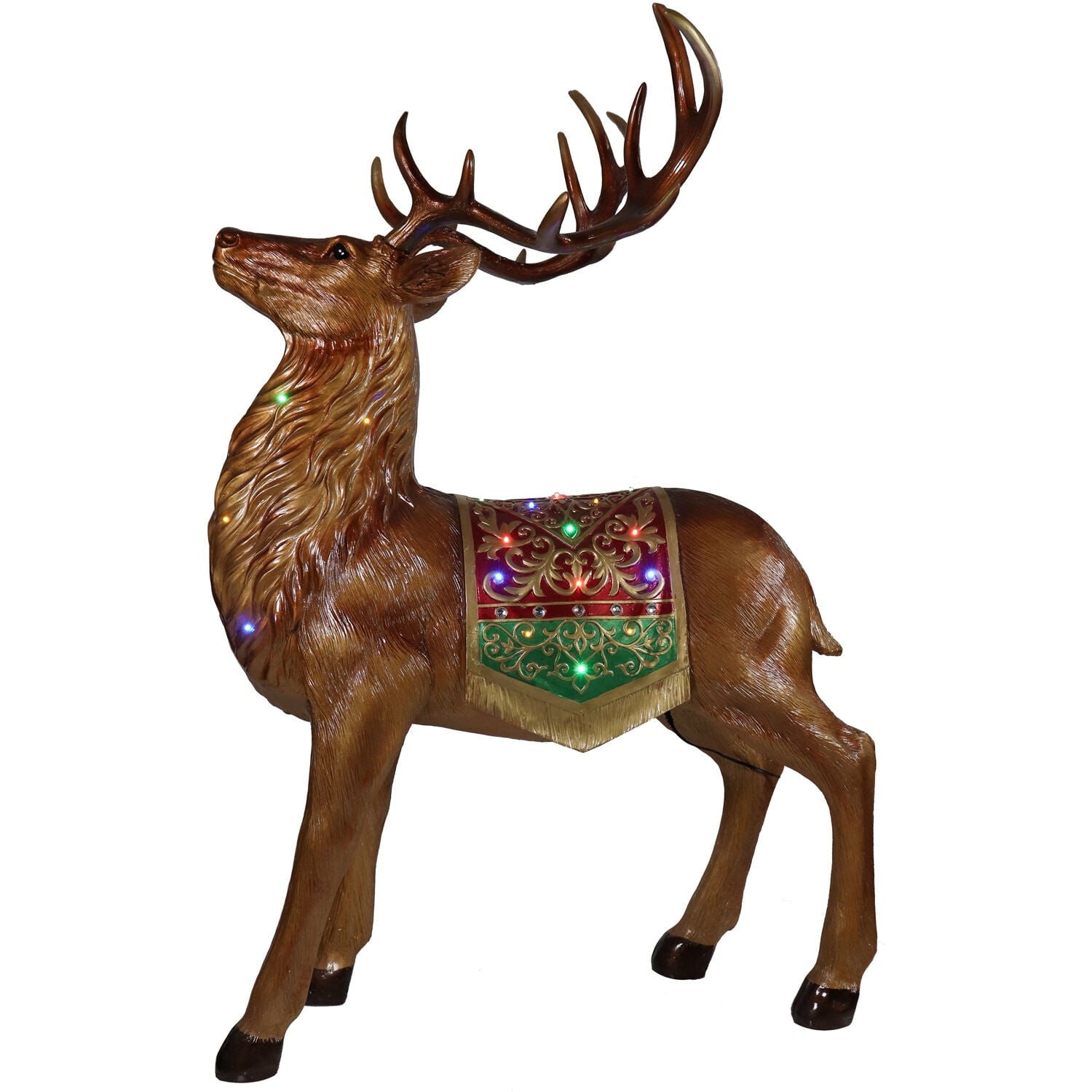 Fraser Hill Farm Indoor/Outdoor Oversized Christmas Decor with Long-Lasting LED Lights, 5-Ft. Tall Standing Reindeer with Metallic Finish