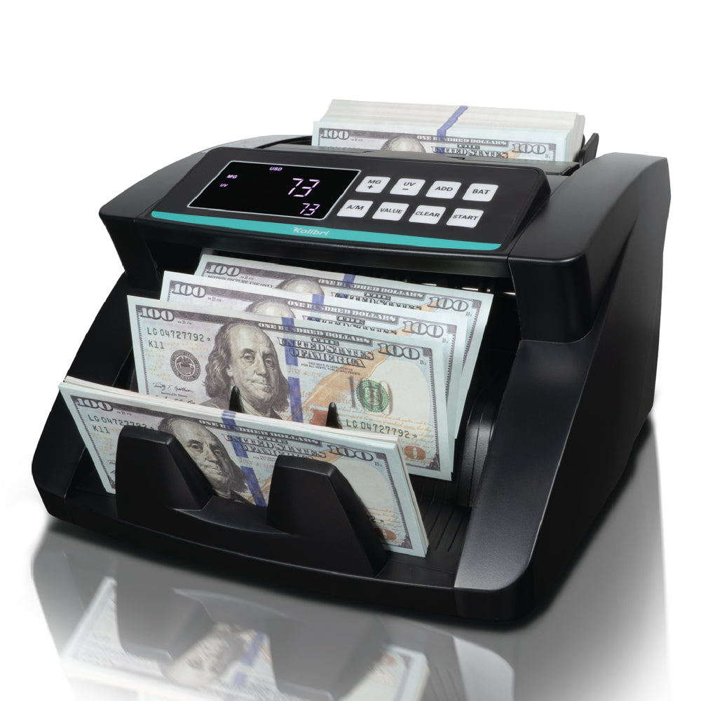 Kolibri Automatic Bill Counter with 1500 Bills/Min Speed, Advanced Counterfeit Detection, LED Display, Portable for Business Use