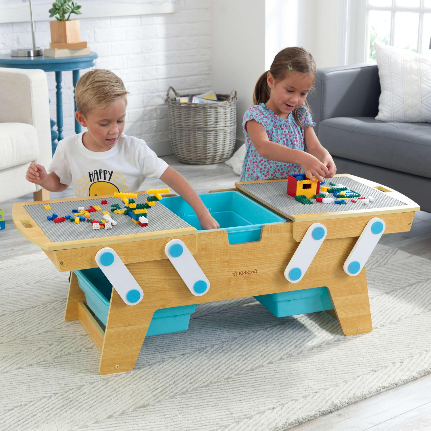 KidKraft Building Bricks Play N Store Wooden Table, Kids Activity Table, Natural