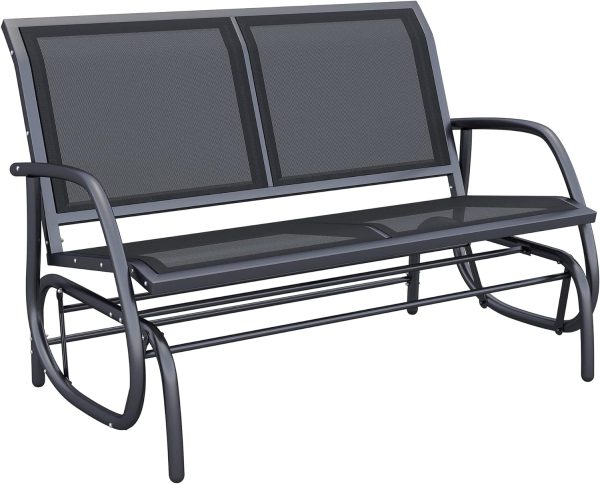 2-Person Outdoor Glider Bench, Patio Double Swing Rocking Chair Loveseat w/Powder Coated Steel Frame for Backyard Garden Porch, Black