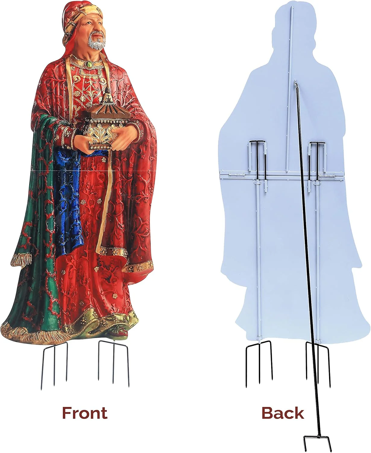 Three Wise Men with Sitting Camel - Christmas Outdoor Nativity Set, Sturdy 22 Gauge Flat Coated Metal, Colorful High Res Printing, Tall 51