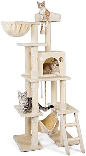 rabbitgoo Cat Tree Cat Tower 61′′ for Indoor Cats, Multi-Level Cat Condo with Hammock & Scratching Posts for Kittens