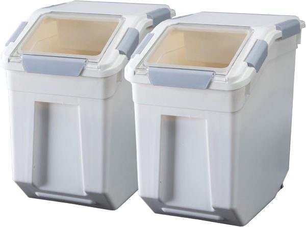 25 Liter / 40 lbs Rice Storage Container with Measuring Cup, BPA free, For Rice | Grain | Pet Food | Flour, 2 count, White