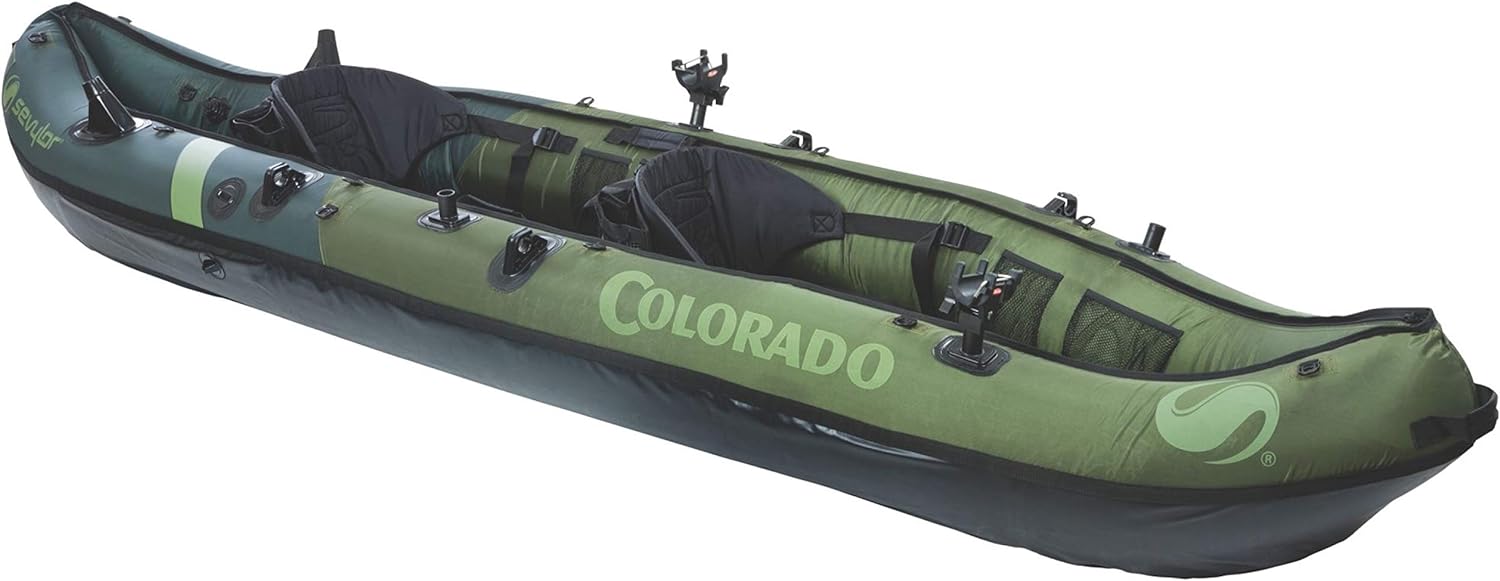 Colorado 2-Person Inflatable Fishing Kayak with Paddle & Rod Holders, Adjustable Seats, & Carry Handle; Kayak Can Fit Trolling Motor