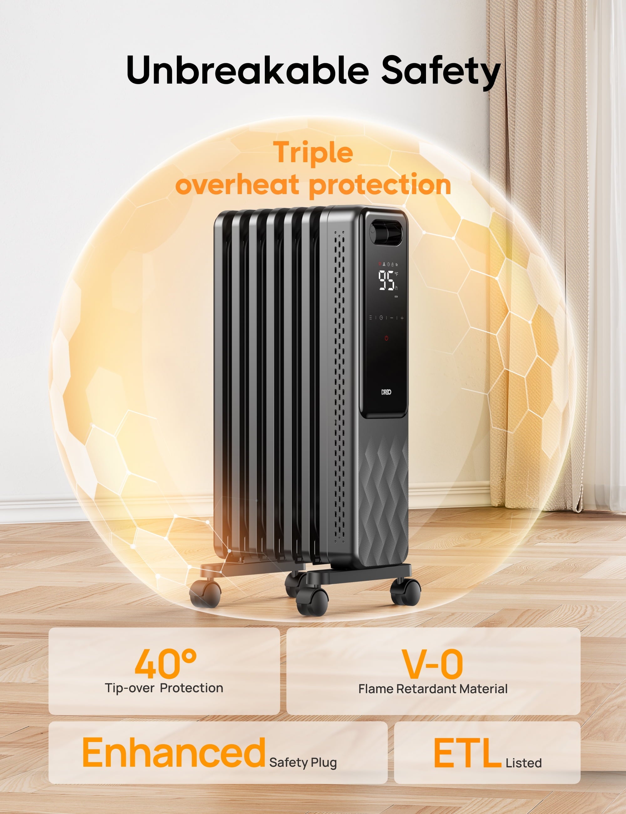 Dreo Radiator Heater, 2023 New 1500W Electric Portable Space Oil Filled Heater with Remote Control for Home, 4 Modes, Overheat & Tip-over Protection, 24h Timer, Digital Thermostat, Quiet, Indoor