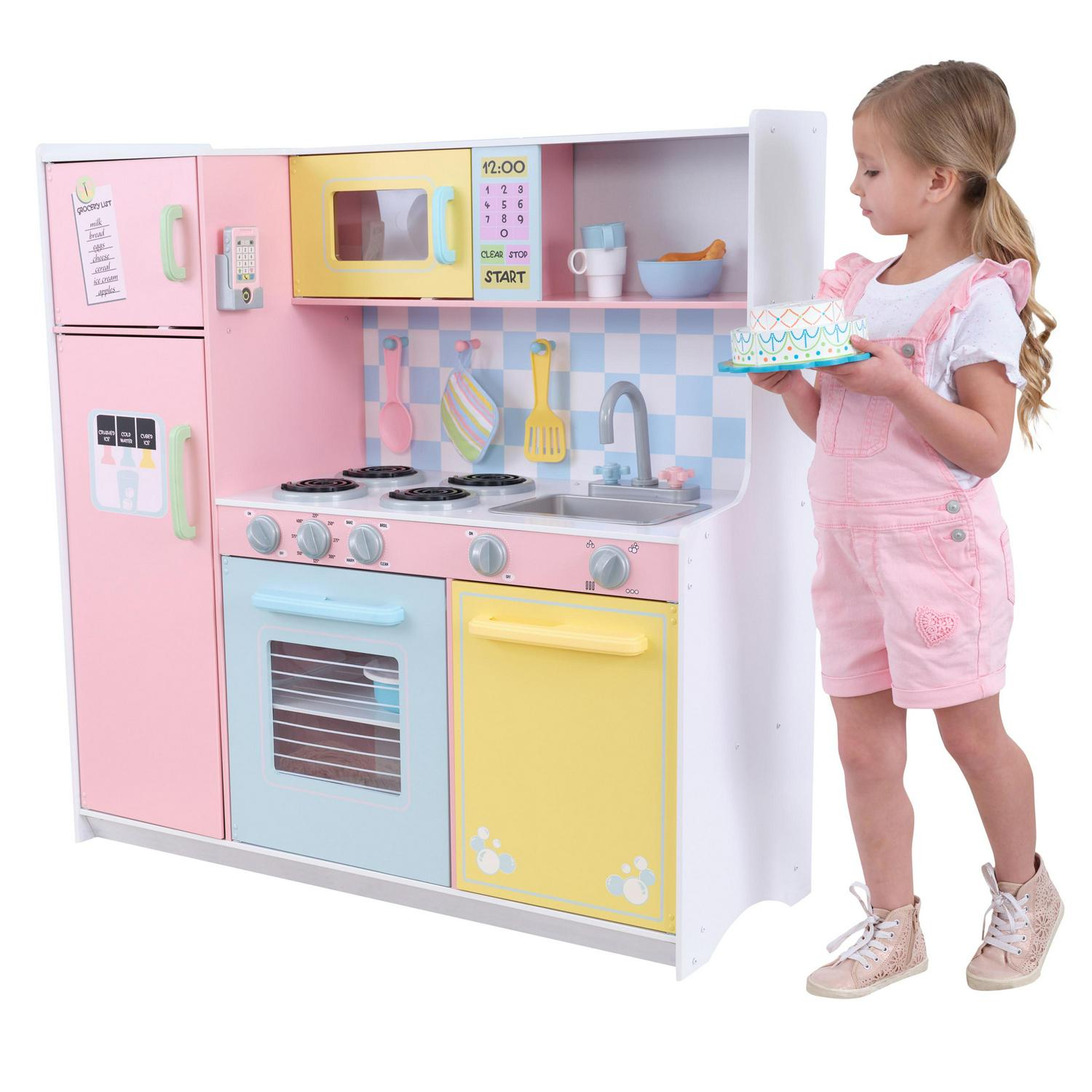 KidKraft Wooden Large Pastel Play Kitchen with Turning Knobs and Play Phone