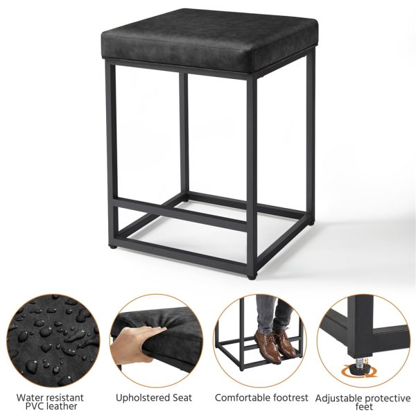 24 Modern Backless Counter Bar Stools, Set of 2, Black