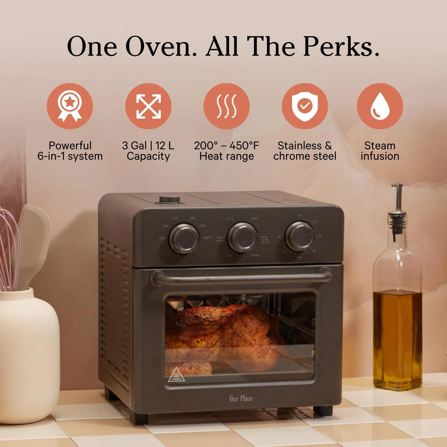 Our Place Wonder Oven | 6-in-1 Air Fryer & Toaster Oven with Steam Infusion | Compact, Countertop Friendly, Fast Preheat, Multifunctional | Air Fry, Toast, Roast, Bake, Reheat & Broil | Char