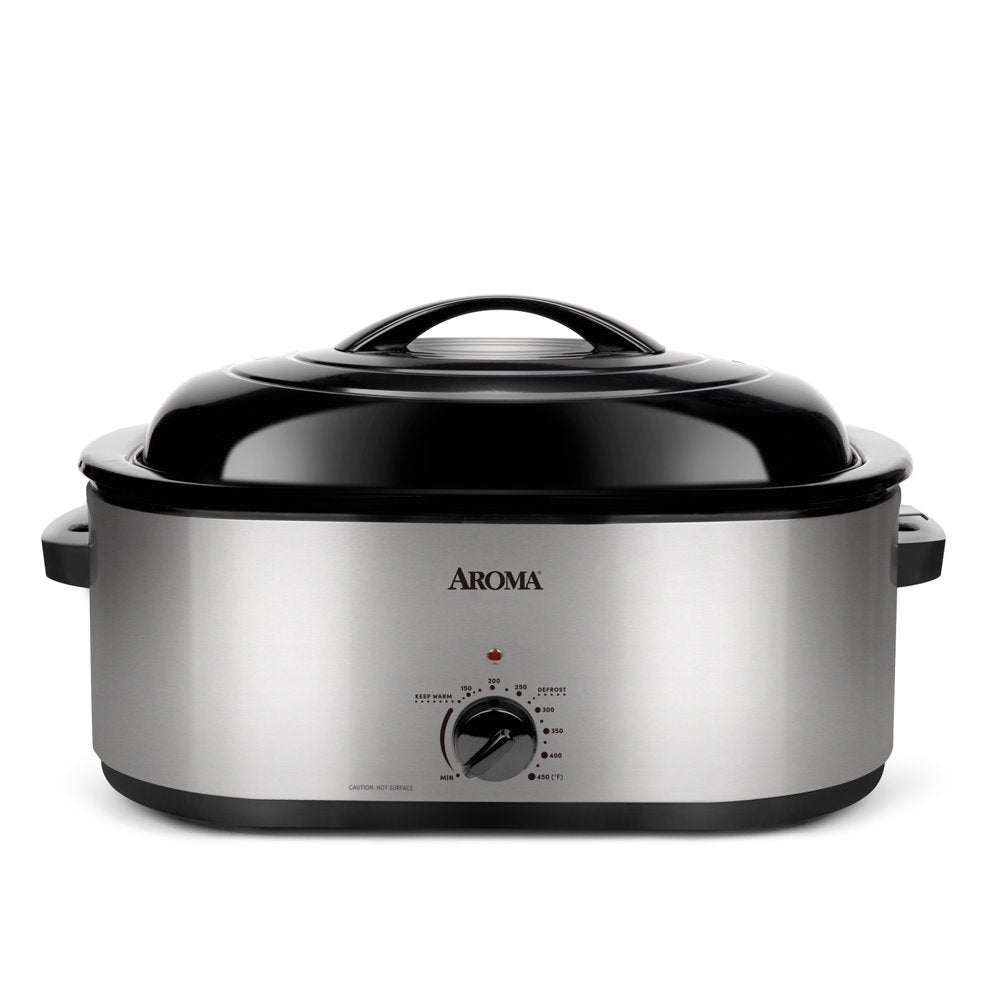 Aroma 22-Quart Electric Roaster Oven with Self-Basting Lid, Stainless Steel