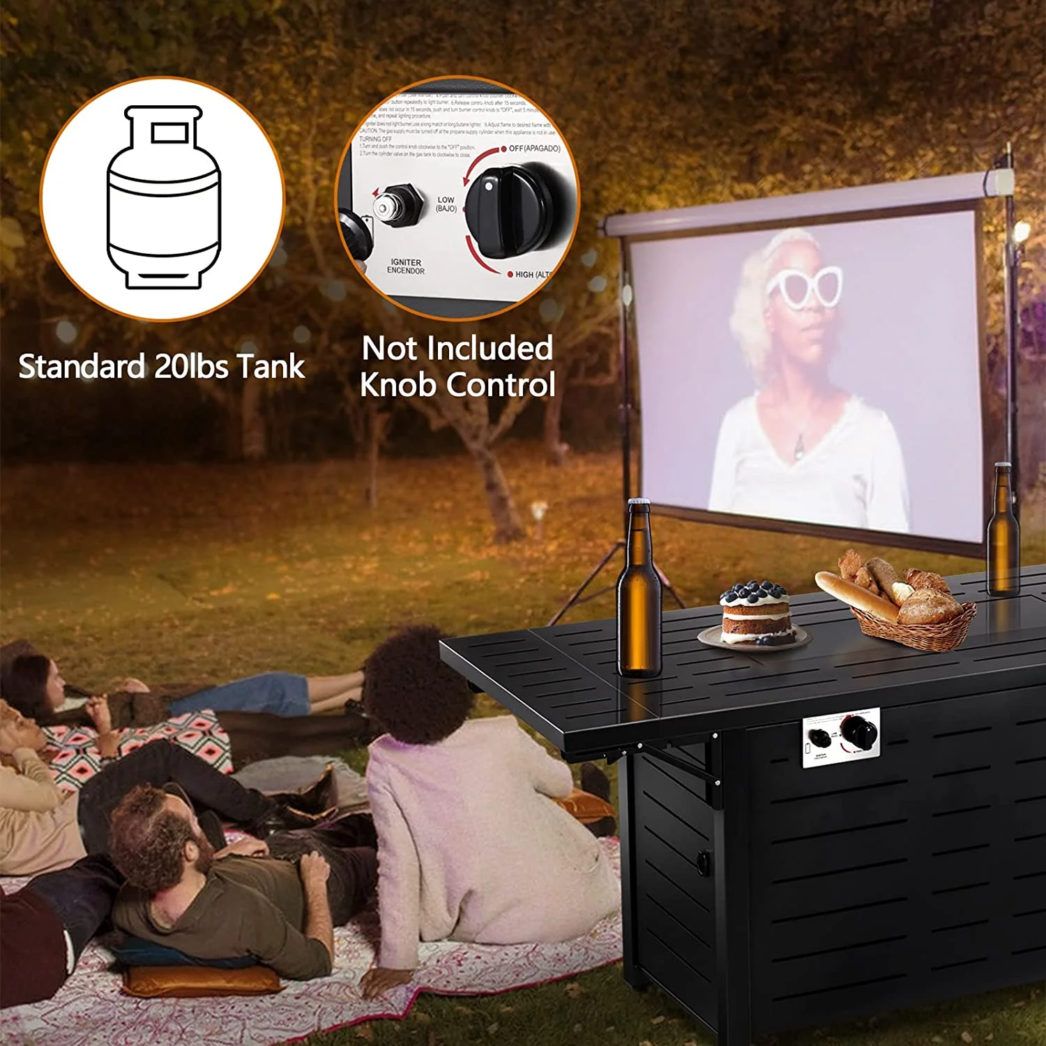 R.W.FLAME Propane Fire Pit Table 54in Foldable,50000 BTU