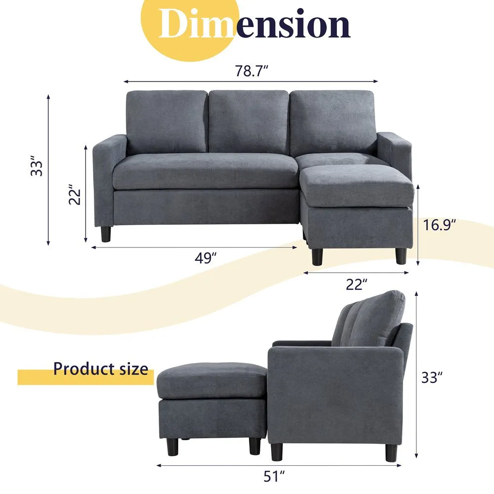 Walsunny Convertible Sectional Sofa Couch, L-Shaped Couch with Modern Linen Fabric