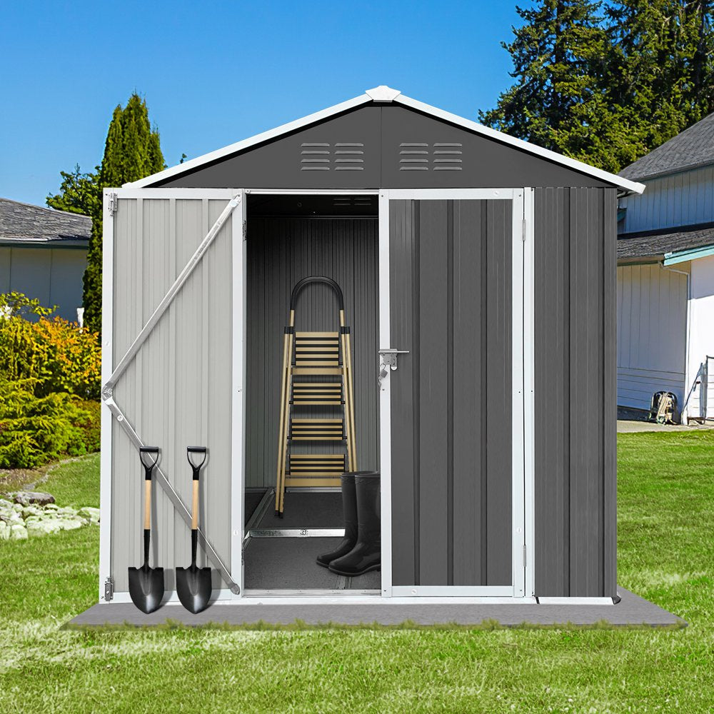 Seizeen 6′ x 4′ Galvanized Steel Outdoor Storage Shed with Lockable Doors, Rustproof & UV-Resistant, Dark Gray