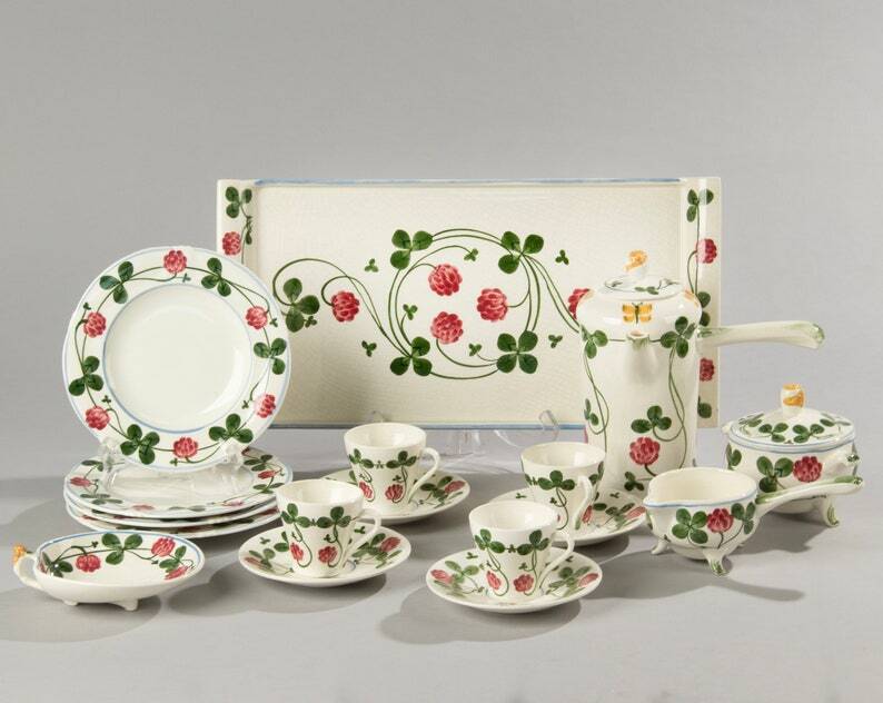 Royal Copenhagen Clover 13-Piece Hand-Painted Faience Coffee Set – Rare Collectible