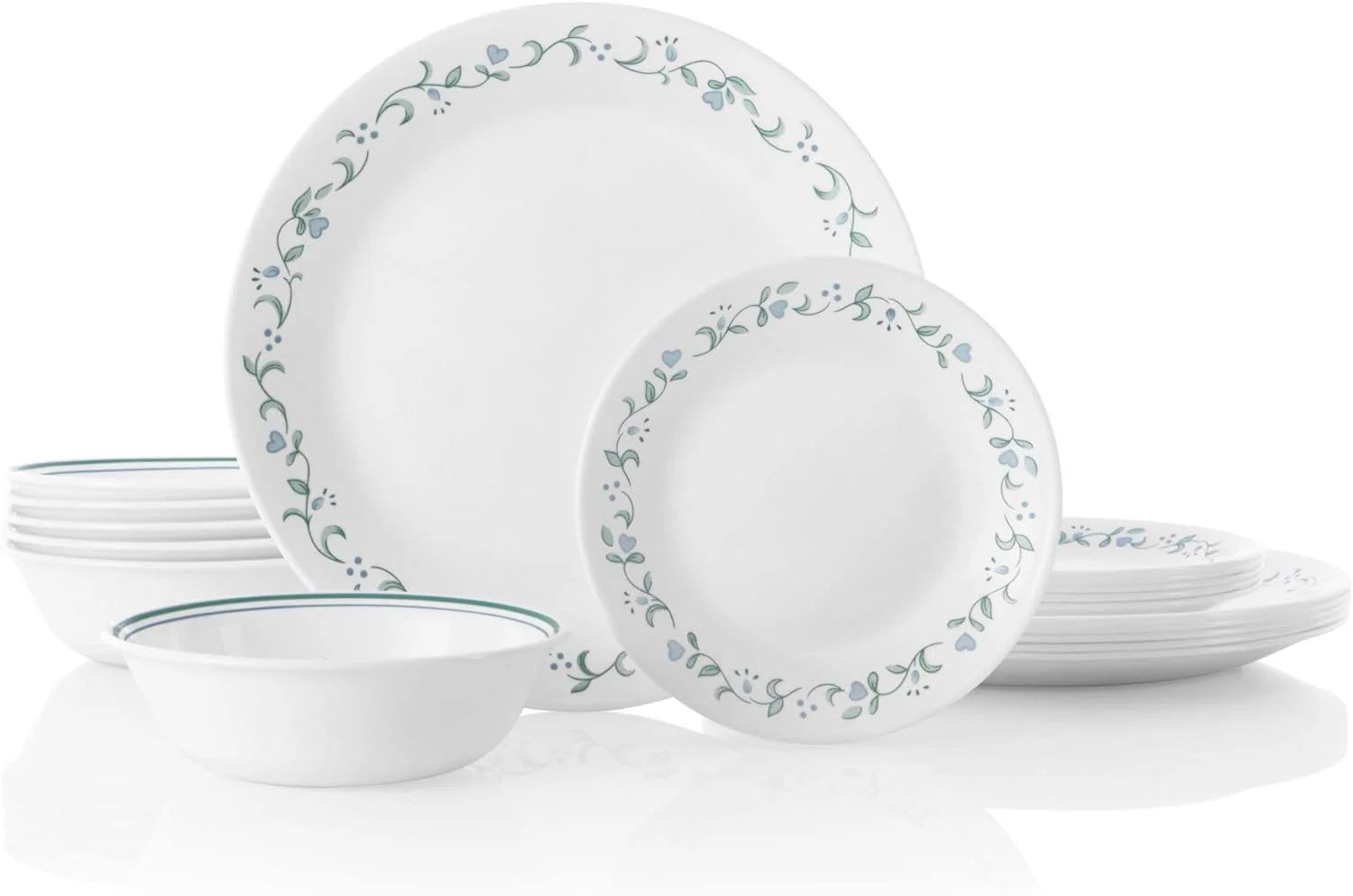 Corelle Dinnerware Set (12pc Set, Ocean Blues)-Dinner Set for 4, Includes 4 x: Plates, Side Plates & Bowls, 3 X More Durable, Half The Space & Weight of Ceramic, up to 80% Recycled Glass (1146815)