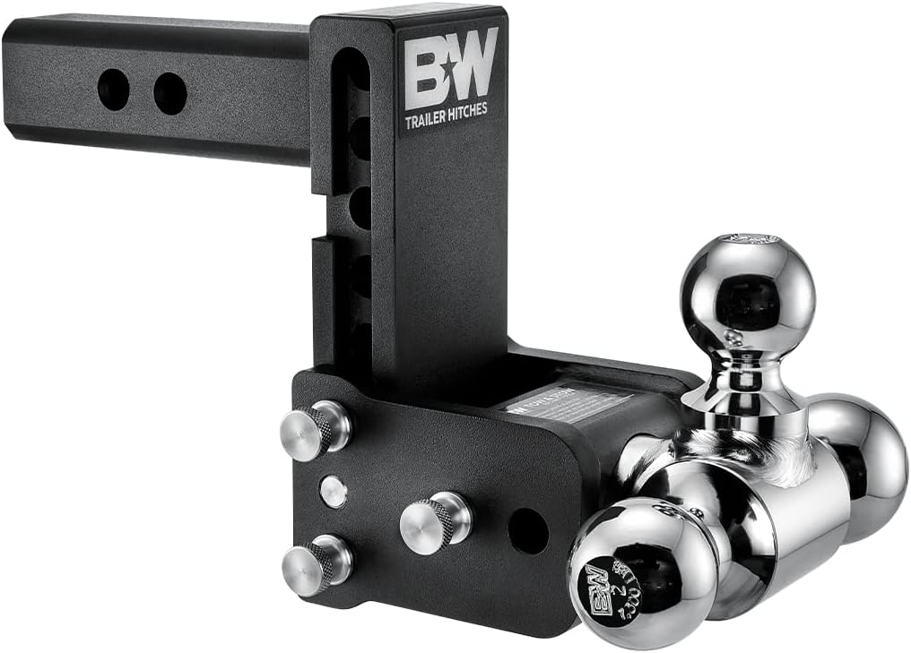 B&W Trailer Hitch Tow & Stow Adjustable Tri-Ball Mount, Zinc, 2′′ Receiver, 5′′ Drop, 10,000 lbs GTW, Model TS10048B