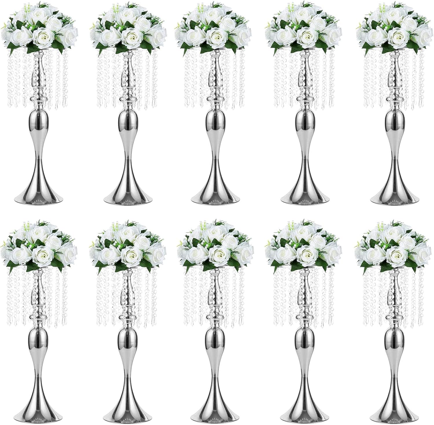 Sziqiqi Gold Metal Crystal Centerpiece Riser, 21.3′′ Tall, Pack of 10, Elegant Floral Stand for Weddings & Events